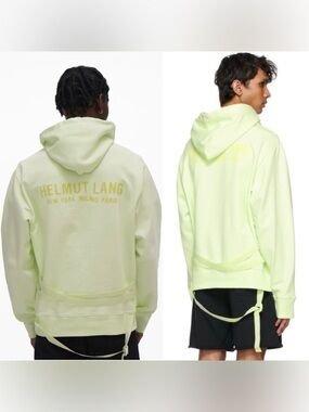 HELMUT LANG Aviator Hoodie Hooded Sweatshirt Electric Green RARE Size Medium